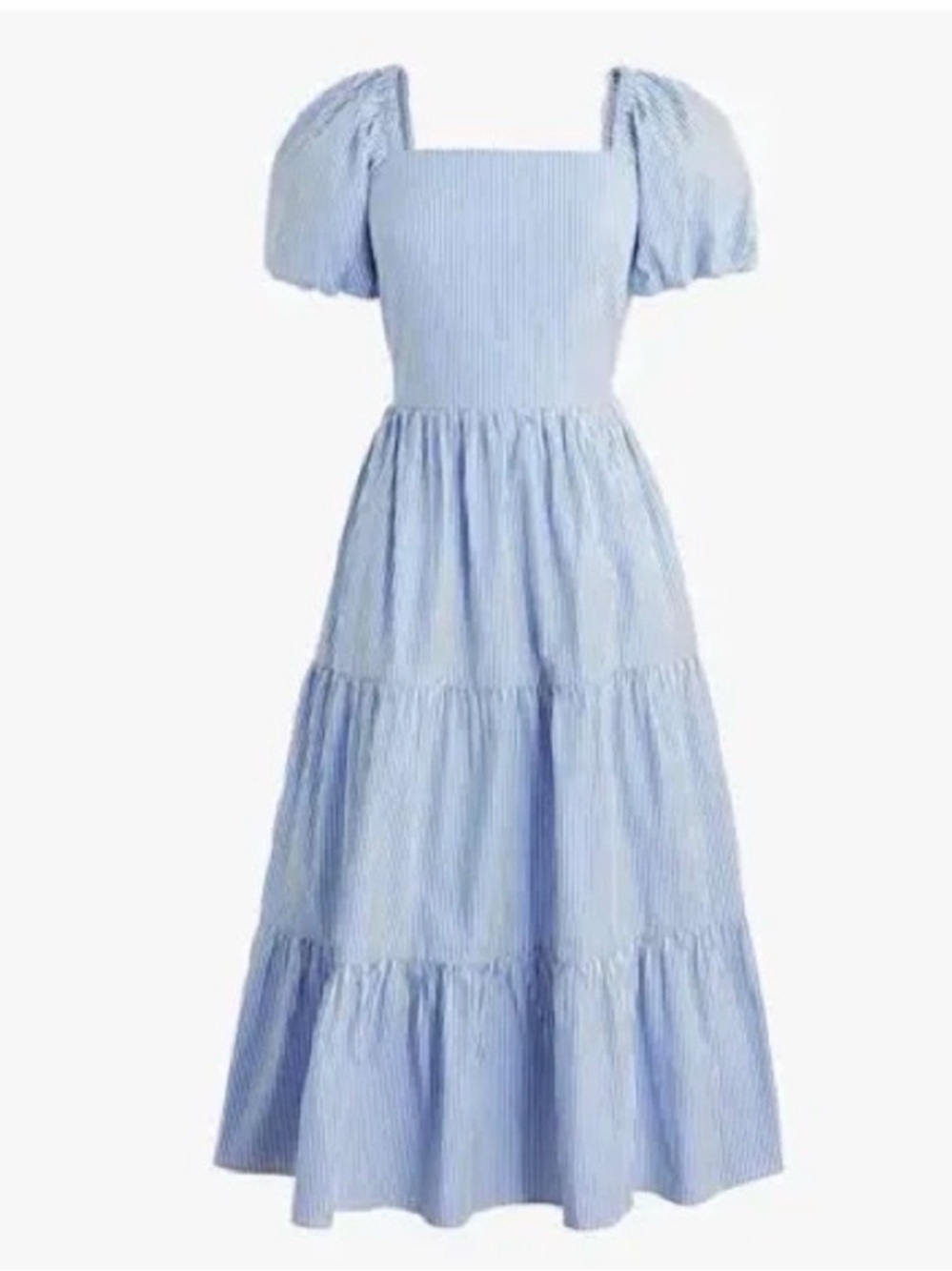 J. Crew Blue and White Striped Smocked Dress with puff sleeve NWT